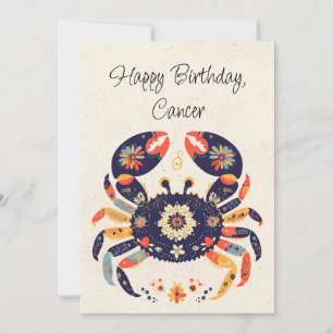 Cancer Crabe Zodiac Floral Carte d'anniversaire pl