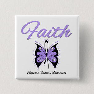 Cancer Faith Butterfly Lavender Ribbon Vierkante Button 5,1 Cm