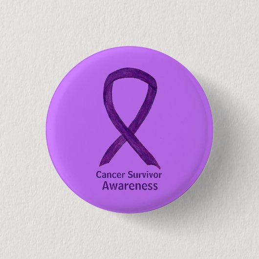 Cancer Survivor Awareness Paarse Ribbon Button Pin (Voorkant)