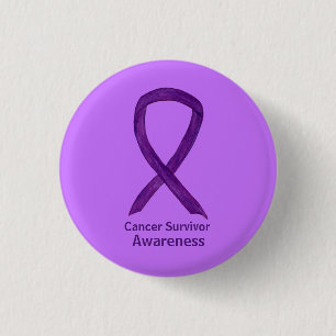 Cancer Survivor Awareness Paarse Ribbon Button Pin