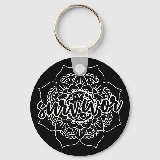Cancer Survivor Mandala in het wit Sleutelhanger (Voorkant)
