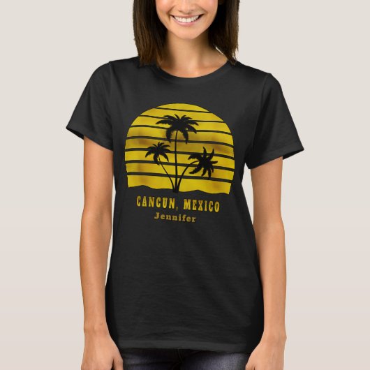 Cancun Beach Mexico Sun Palm Trees Jouw naam T-shirt (Voorkant)