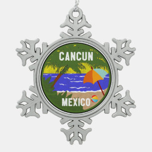 CANCUN MEXICO BEACH OCEAN VACATION CARIBBE TIN SNEEUWVLOK ORNAMENT