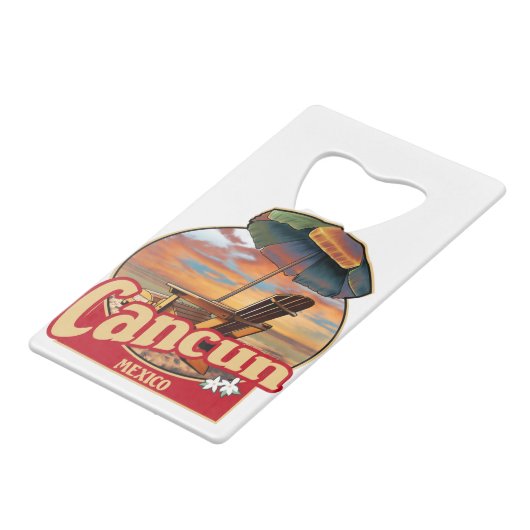 Cancun Mexico Beach Scene Design Kredietkaart Flessenopener (Achterkant Gekanteld)