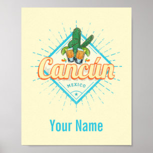 Cancun Mexico Dancing Cactus Tequila Poster
