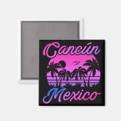 Cancun Mexico Palm Trees Retro Reizen Souvenirs Magneet (Voorkant / Achterkant)