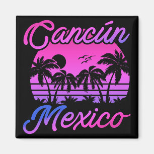 Cancun Mexico Palm Trees Retro Reizen Souvenirs Magneet