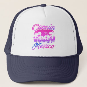 Cancun Mexico Palm Trees Retro Reizen Souvenirs Trucker Pet