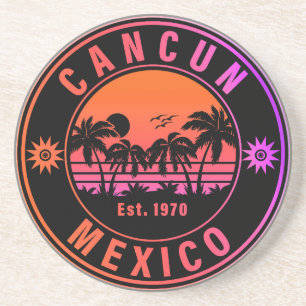 Cancun Mexico Palm Trees Vintage Travel Souvenirs Zandsteen Onderzetter