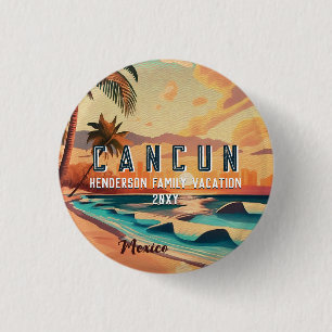 Cancún Mexico Palmboom Zonsondergang reizen Souven Ronde Button 3,2 Cm
