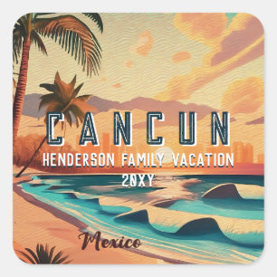 Cancún Mexico Palmboom Zonsondergang reizen Souven Vierkante Sticker
