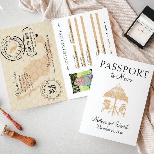 Cancun Mexico Passport Save the Date Aankondiging