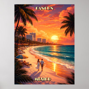 Cancun, Mexico Retro Art Deco Kleur Toerisme Poster