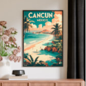  Cancun, Mexico - Retro Travel Poster