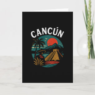 Cancún Mexico Retro Vakantie Zonsondergang Piramid Kaart