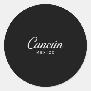 Cancun Mexico Retro Vakantie Zonsondergang Piramid Ronde Sticker
