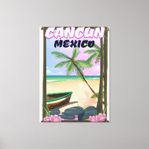 Cancun Mexico strand poster. Canvas Afdruk