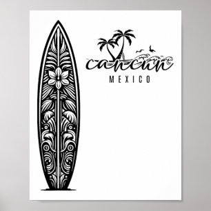 Cancun Mexico Strand Surfen Surfplank Retro Poster