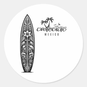 Cancun Mexico Strand Surfen Surfplank Retro Ronde Sticker