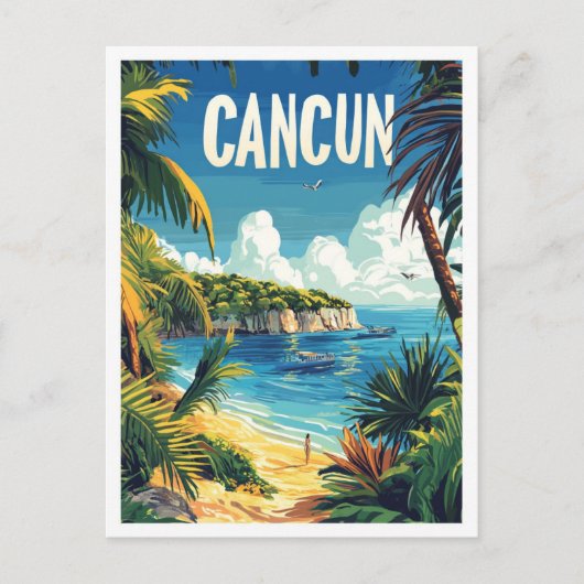 Cancun Mexico Vintage Illustratie Reizen Briefkaart (Voorkant)