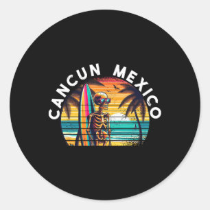 Cancun Mexico Vintage Schedel Surf Cancun Ronde Sticker