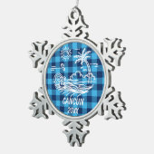 Cancun op Blue Buffalo Check Kerstmis Tin Sneeuwvlok Ornament (Rechts)