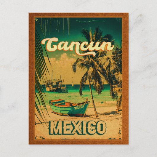 Cancun Palm Tree Retro 80's Mexican Playa Briefkaart (Voorkant)