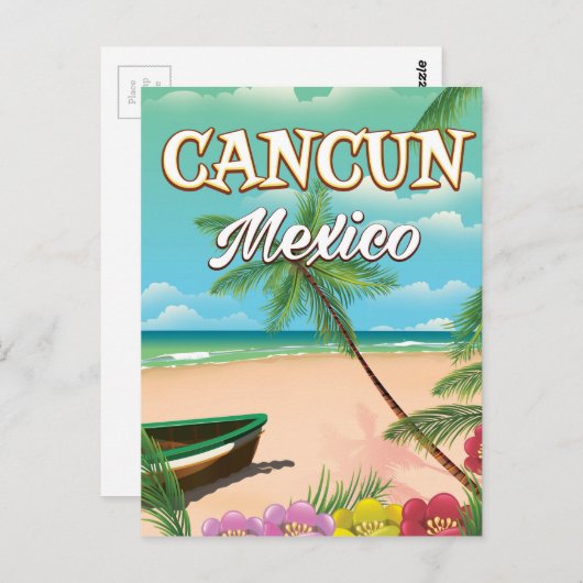 Cancun poster op het strand van Mexico Briefkaart (Voorkant / Achterkant)