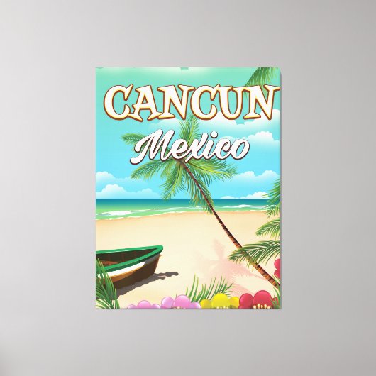 Cancun poster op het strand van Mexico Canvas Afdruk (Voorkant)