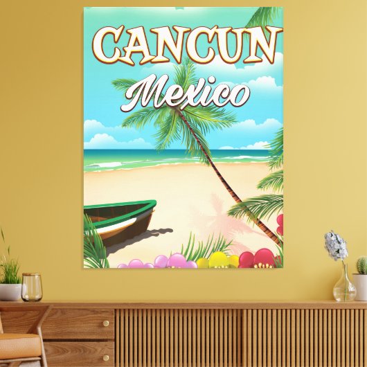 Cancun poster op het strand van Mexico Canvas Afdruk (Insitu (Woonkamer))