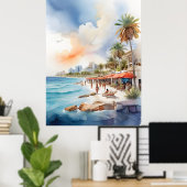 Cancun waterverf kunst poster (Thuiskantoor)