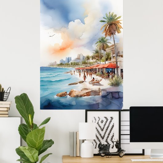Cancun waterverf kunst poster (Thuiskantoor)