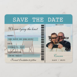 Cancun Wedding Boarding Pass Bewaar de datum Save The Date