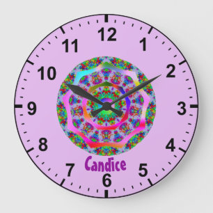 CANDICE ~ Rainbow Fractal Pattern ~ Gepersonalisee Grote Klok