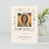 Candid Delicate Pastel Floral Frame Photo Funeral  Kaart (Staand voorkant)