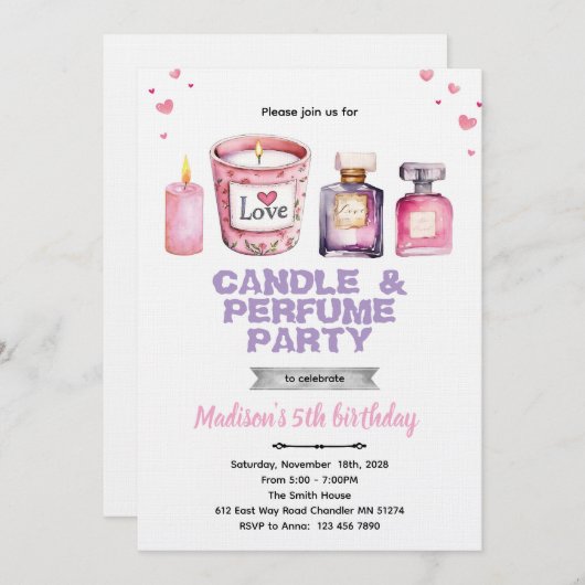 Candle and Perfume party invitation (Devant / Derrière)