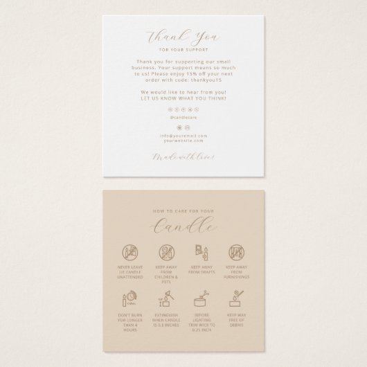 Candle Care Kaart dank u kaart instructie Kaart (Voorkant /achterkant)