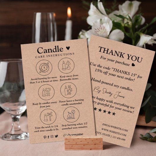 Candle Care Kraft Paper | Aangepaste Logo Hartelij Visitekaartje