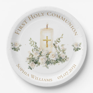 Candle Cross Flowers First Holy Communion  Papieren Bordje