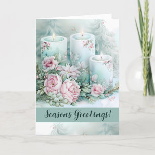 Candle Elegance in Pastel Blooms Holiday Kaart