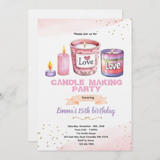Candle making party invitation (Devant / Derrière)