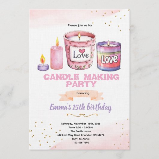 Candle making party invitation (Devant)