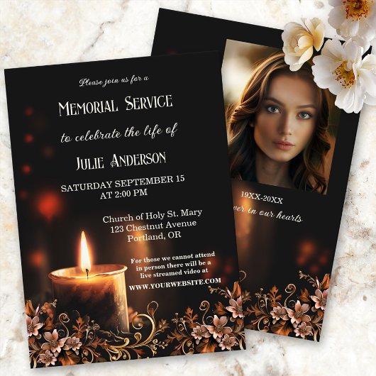 Candle Photo Funeral Service Invitation