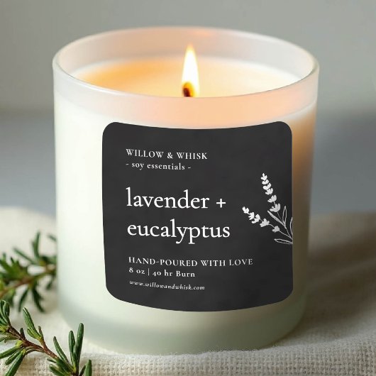 Candle Product Packaging Zwart Wit Botanisch Vierkante Sticker