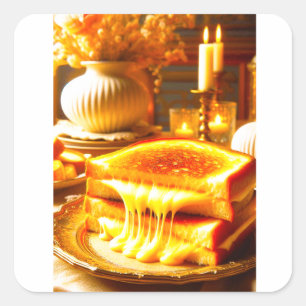 Candlelit Comfort Meal: Gegrilde Kaas Sandwich Vierkante Sticker