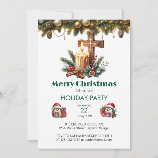 Candlelit Cross met kaneel en bessen Kerstmis Kaart (Voorkant)