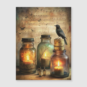 Candlelit Crow met Antiek flesjes & bladmuziek