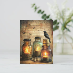 Candlelit Crow met Antiek flesjes & bladmuziek Briefkaart