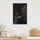 Candlelit Gothic Library Art, Dark Academia  Poster (Keuken)