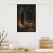 Candlelit Labyrinth Gothic Castle Corridor Art Pri Poster (Keuken)